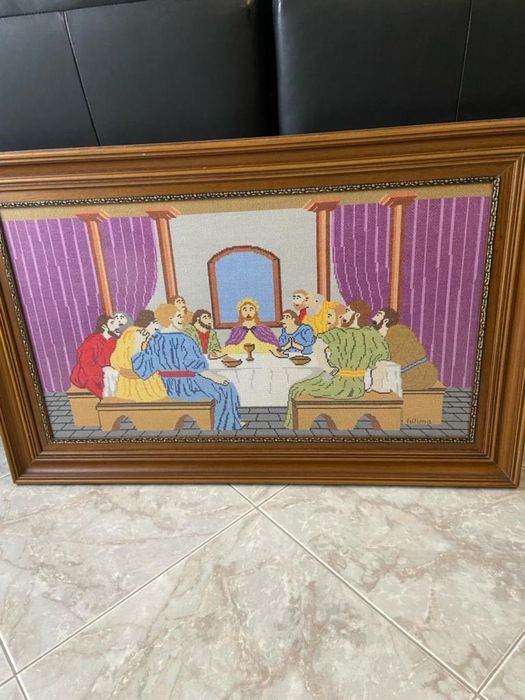 Quadro verdadeiro ceia a ponto cruz