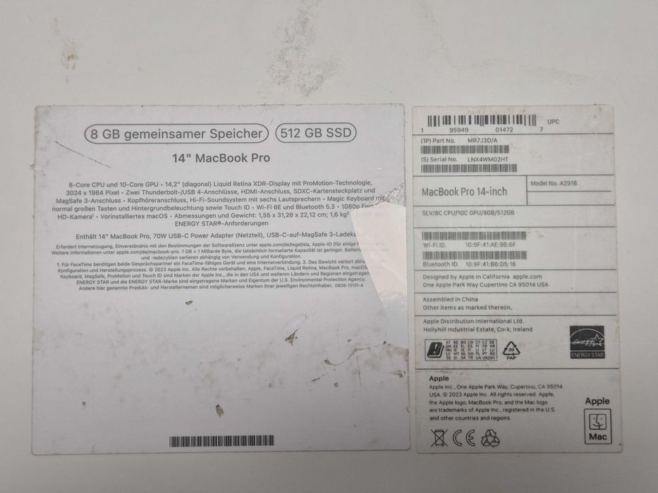 Apple MacBook Pro 14 A2918 M3 8GB 512GB SSD 14,2" Liquid Retina 2023