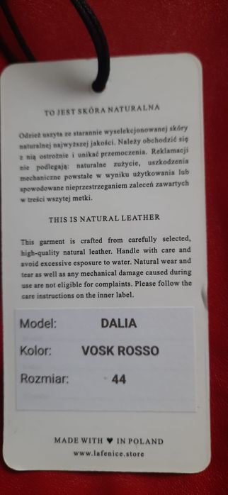 PŁASZCZ SKÓRZANY (skóra naturalna) czerwony size 44