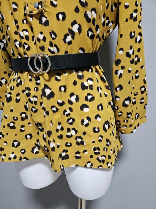 Musztardowa bluzka w panterkę i z dekoltem V  38-M