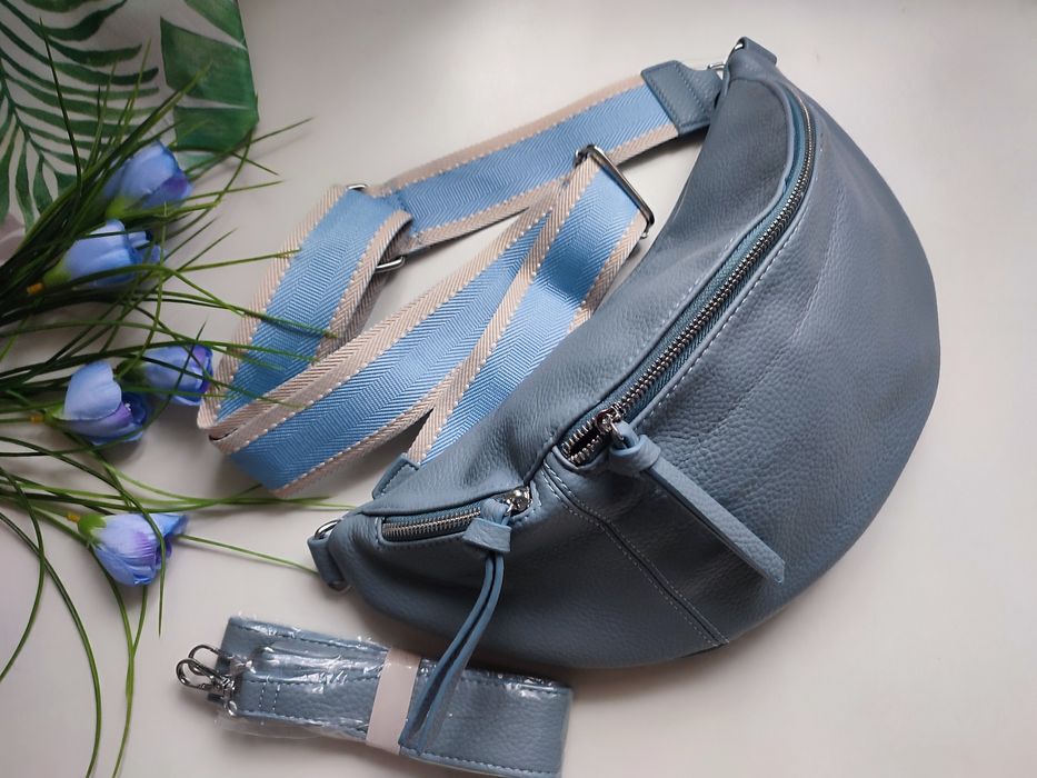 Torebka nerka niebieska denim Blue 2 paski eko-skóra matowa