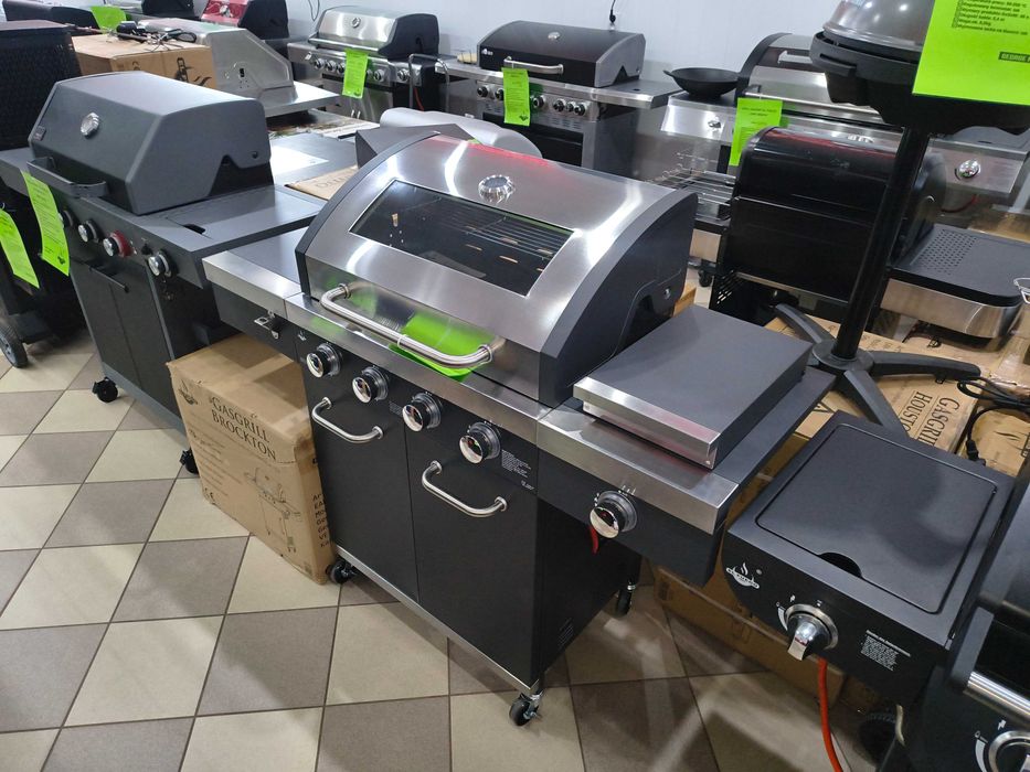 GRILL Gazowy El FUEGO KINGSTON 4+1 Żeliwny Ruszt Pokrywa dwuścienna z szybą WYYSŁKA OD RĘKI ! Miejsce na butle + Pokrowiec !