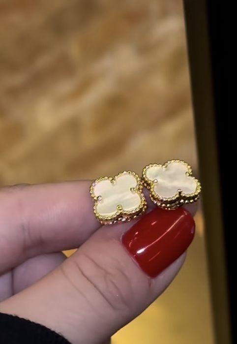 Сережки пусети Van Cleef Ван Кліф Клевер 1:1 позолота
