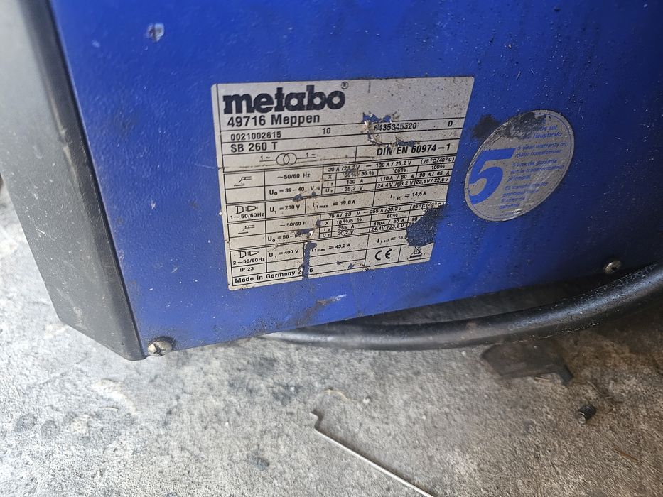 Spawarka transformatorowa Metabo SB 260T 230v 400v 260A profesionalna