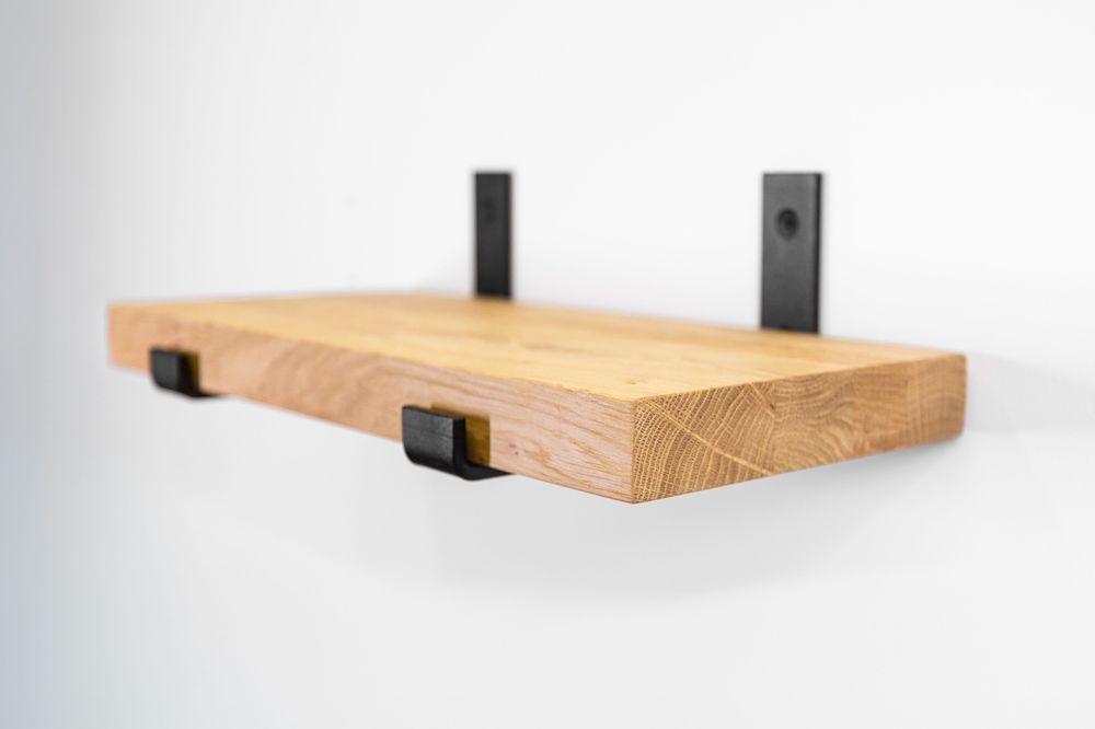 Loftowa półka dębowa z czarnymi podpórkami 39x17 cm LOFT DĄB