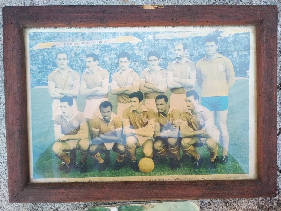 Quadro do Benfica antigo anão 60 e livro antigo sobre Eusébio