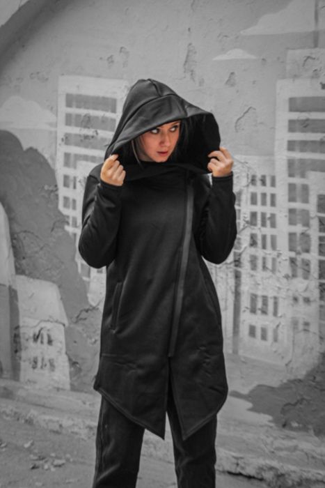 Черная теплая женская мантия на флисе кардиган накидка