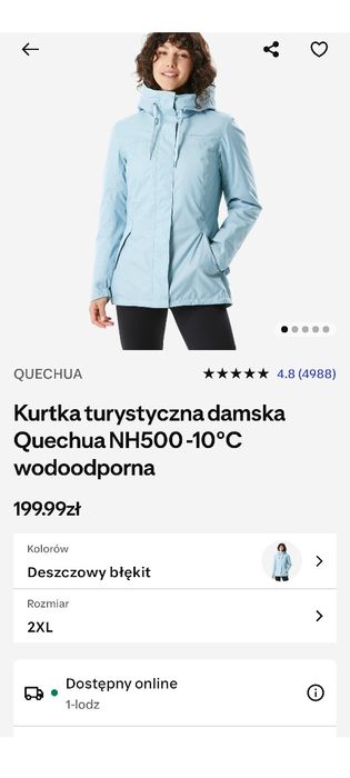 Kurtka zimowa Quechua NH500 -10° 2XL bardzo dobry stan