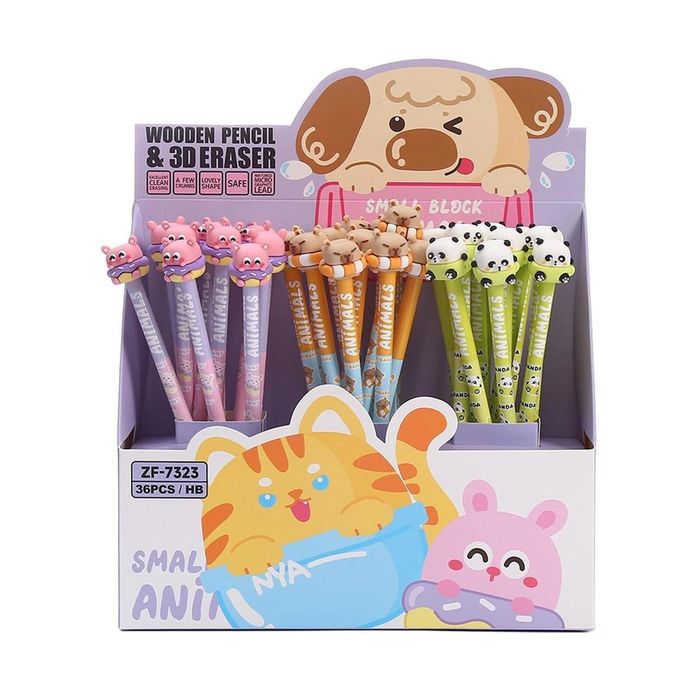 Ołówek okrągły HB z gumką Small Animals (36szt) Cresco pudełko,