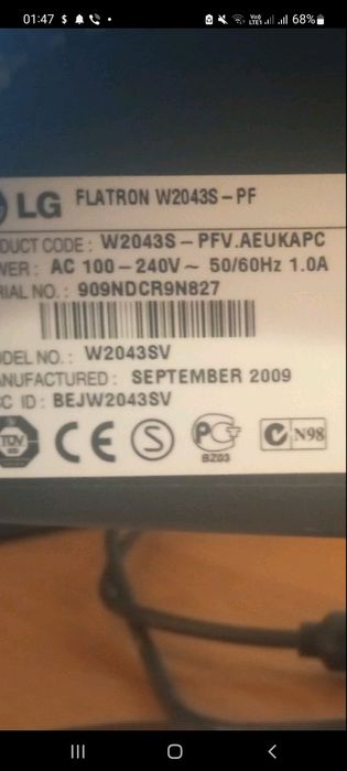 Монитор LG  20 дюймов.2009 год.