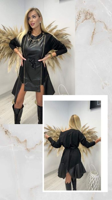 Elegancka sukienka tunika Eco skóra pasek logo paparazzi