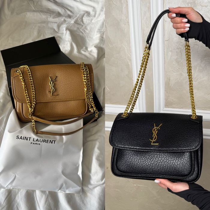 Сумка YSL Yves Saint Laurent Niki in Grained Lambskin бежева, чорна