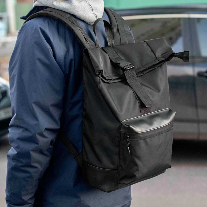 Рюкзак ROLLTOP Neptun міський чорний тканинний на 18 -23л. РОЛ ТОП