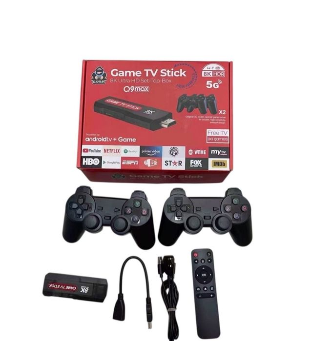 Game TV Stick 8K – Konsola Retro z Android TV, 2 Kontrolery, WiFi 5G
