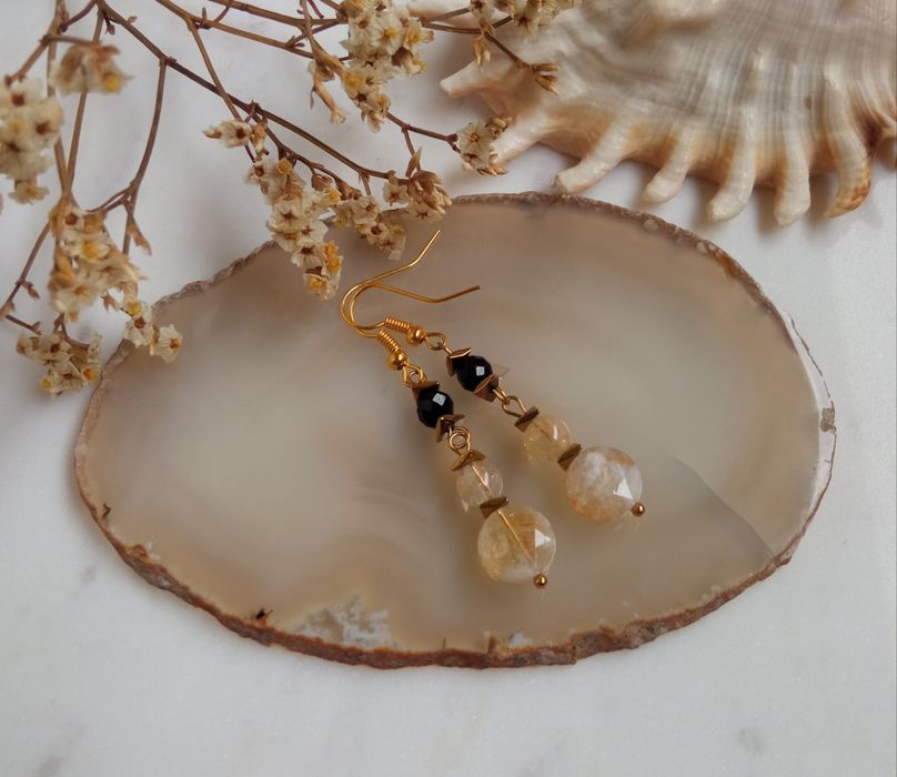 Kolczyki cytryn i czarny turmalin