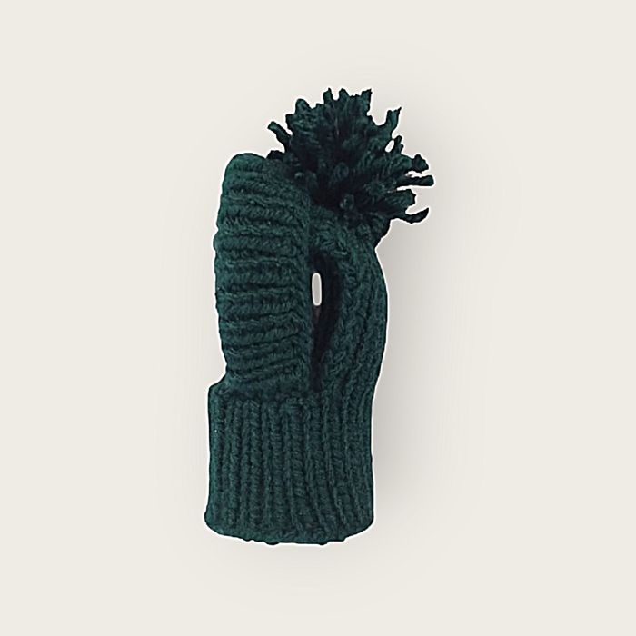 Ręcznie robiona czapka kominiarka dla kota/małego psa – zielona z pomp