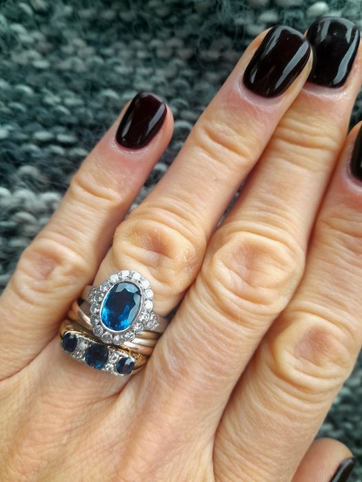 R.15 Zaręczynowy Pierścionek Antyk Szafiry Diamenty Złoto 585 WYCENA