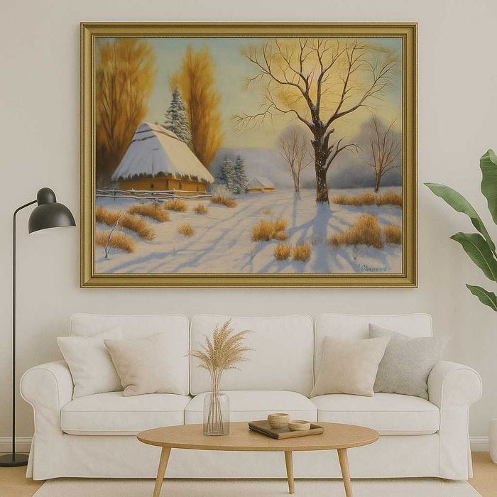 M. Rudziński "Zimowa wieś"" 50x40cm. Olej na płótnie. Certyfikat.