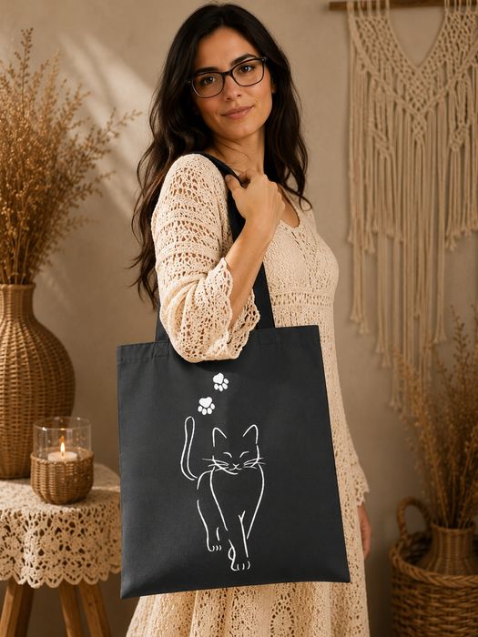 Grafitowa torba shopper kot łapki eko torba na zakupy