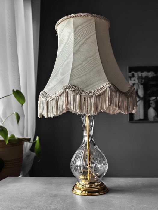 Elegancka kryształowa lampa stołowa, stara lampa, art deco, 54 cm