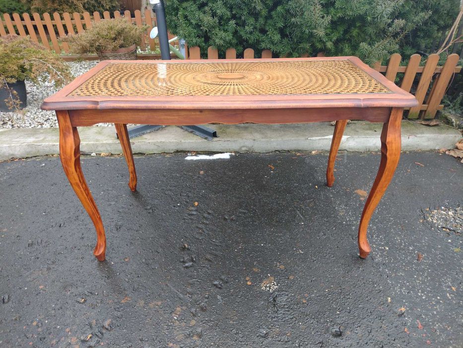 Stół  stolik w stylu Chippendale rafia szkło stan bdb