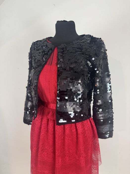 Cekinowa marynarka MANGO Suit – Czarne Bolerko/ Narzutka