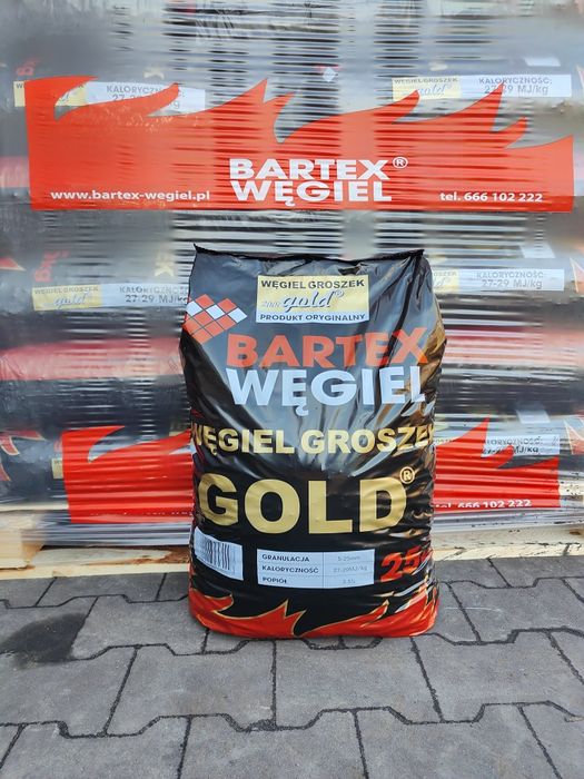Węgiel Groszek BARTEX GOLD 27-29MJ Oryginalny worki 25kg Dostawa Grati