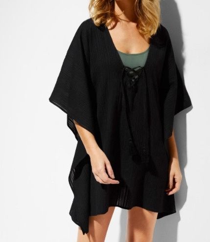 B.P.C plażowa tunika czarna bawełniana ze sznurowaniem 48/50.