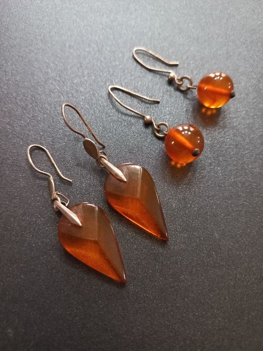 Серьги серебро 875проба янтарь