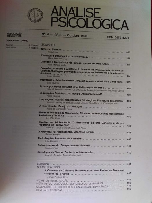 Análise Psicológica nº4 Série VIII - Psicologia da Gravidez e...