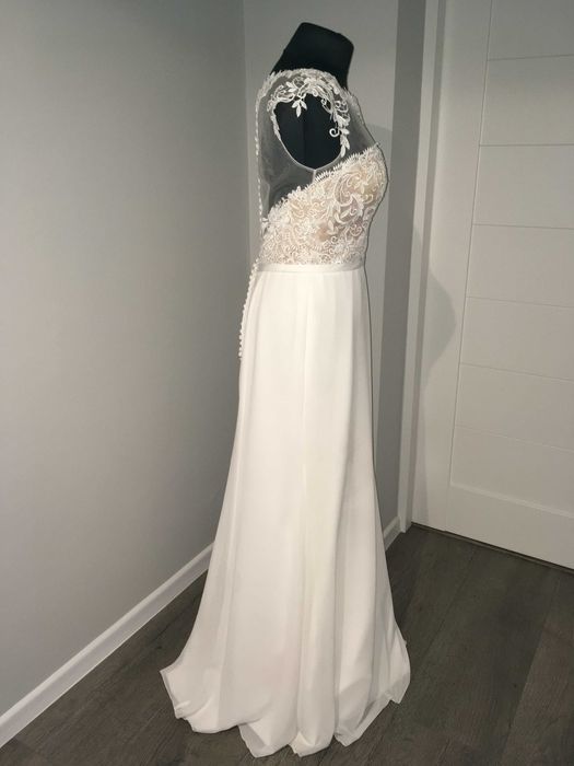 Piękna suknia ślubna Morilee by Madeline Gardner UK r. L ecru koronka