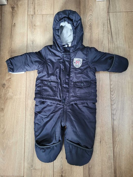 Kombinezon zimowy 62/68 widoodporny śpiworek granatowy kapturem polar