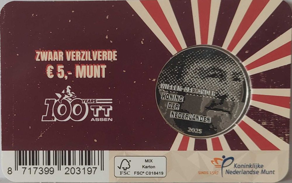 Moeda 5 € Prata - 100º Aniversário - Circuito TT Assen (CoinCard)
