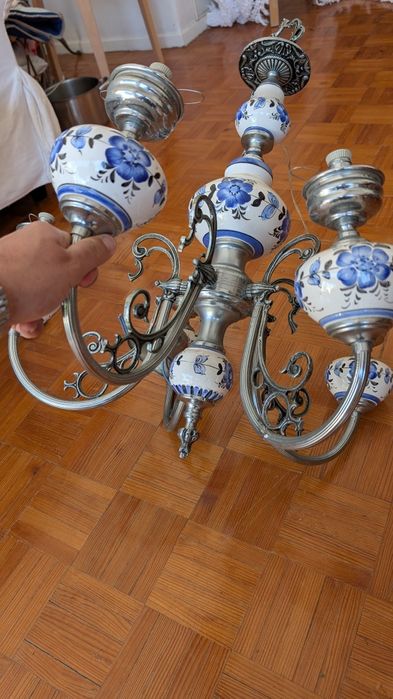 Candelabro Lustre Antigo pintado á mão