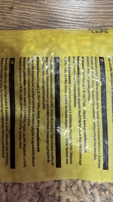 Pellet Graanul A1 15kg 6mm tranpost widna