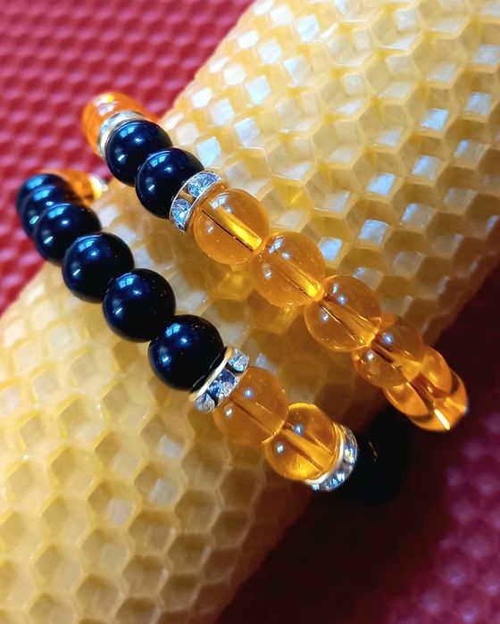 Парні браслети "сила і вогонь" - чорний агат і цитрин