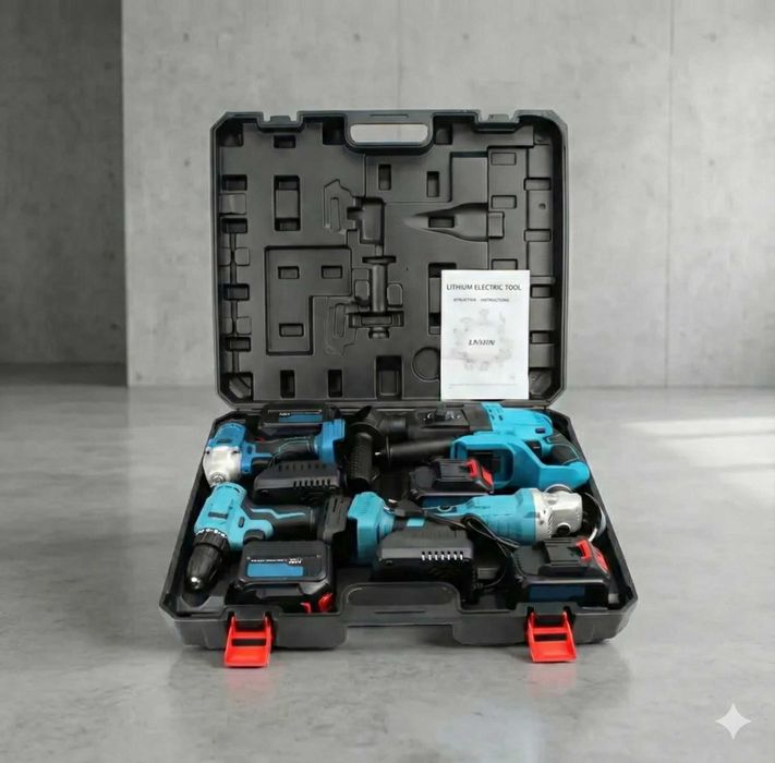 Набір 4в1 Акумуляторна Шуруповерт Болгарка Перфоратор Гайковерт +кейс