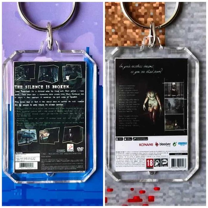 Komplet 2 breloków Silent Hill 2 - mini okładki gier (dwustronne)