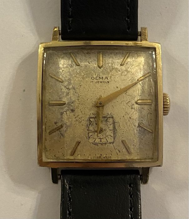 Relógio OLMA retangular, mecânico, antigo a trabalhar