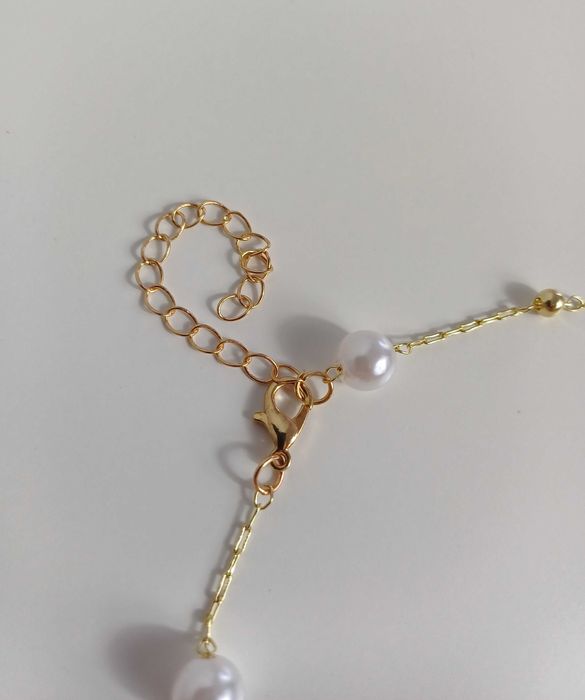 NOWY naszyjnik złoty z białymi perłami Vintage gratis