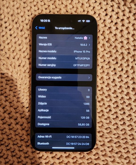 Iphone 15 pro 128 gb tytan naturlany zbita tylna szybka działa