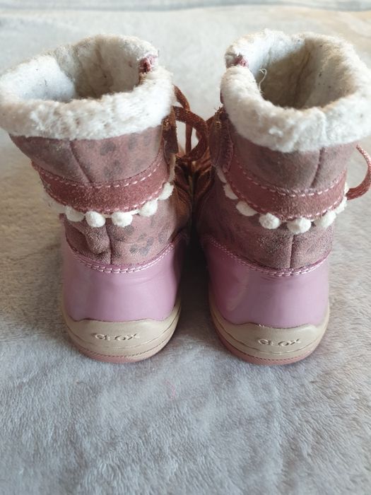 Śniegowce kozaki zimowe skórzane ocieplone wełną Geox Respira róż r.24