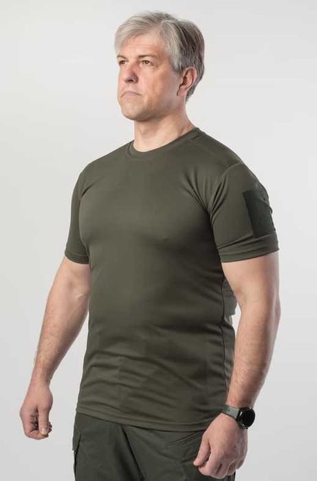 Тактична літня футболка Coolmax Military з велкро панелями Олива