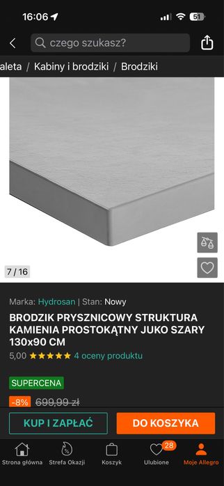 Nowy brodzik marki Hydrosan 130x90