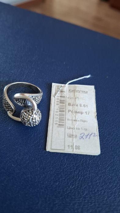 Срібна каблучка з пірітами розмір 17
