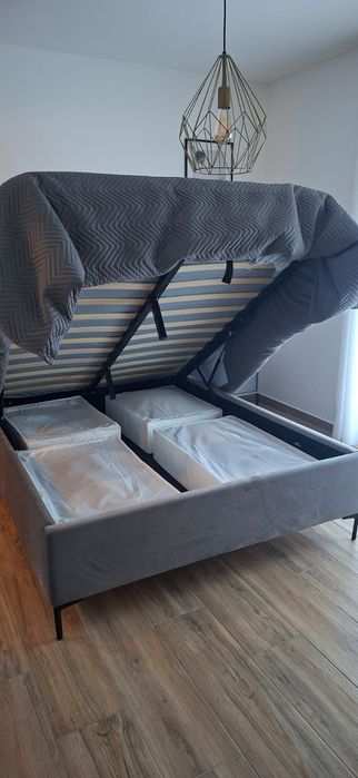 Cama Beliani Veludo Cinza C/Colchão