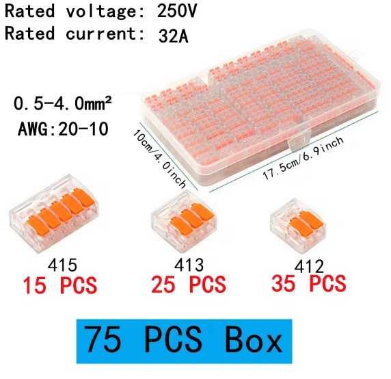 Terminais encaixe rapido 75 peças 250V/32A