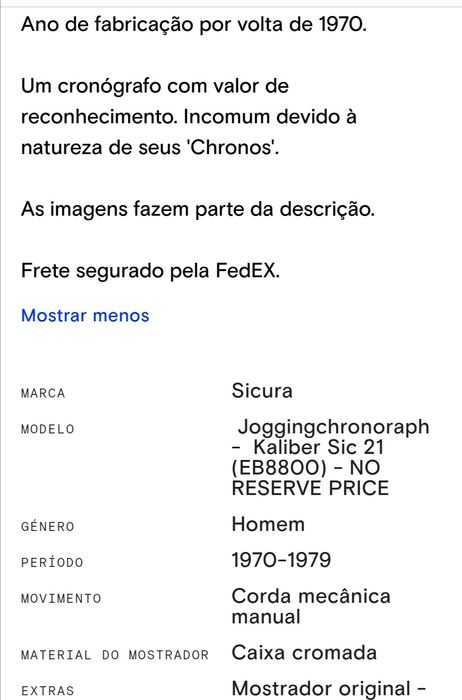 Relógio cronógrafo antigo