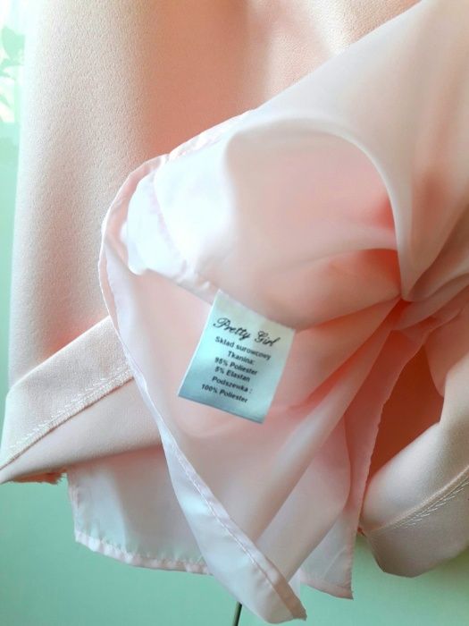 Sukienka koktajlowa, elegancka - różowa biała, rozm. S-wesele, komunia