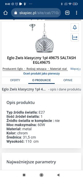Lampa wisząca Eglo EGL 49675 Saltach